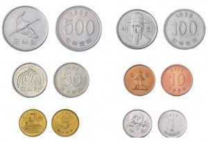 Pièces de 1,5,10,50,100 et 500 won